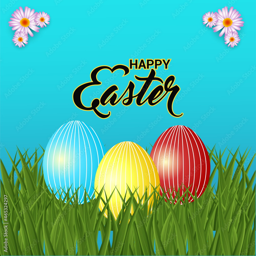 Happy easter background with colorful easter eggs and bunny