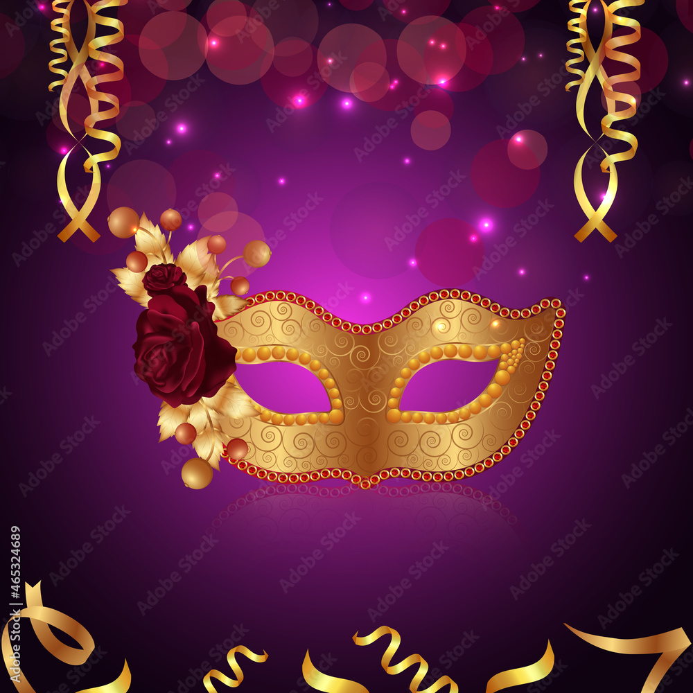 Golden carnival mask and feather, carnival brazil event and background