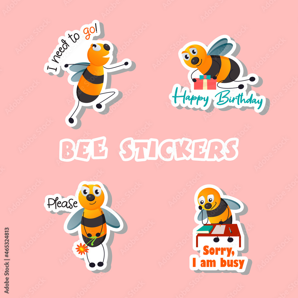 Cute bees sticker set.