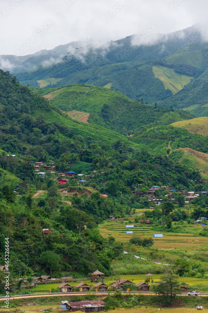 Landscape view of Sapan Village is a peaceful little village in Bo Kluea District, Nan Province, Thailand.