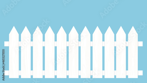 White wooden fence isolated on blue background with parallel plank old. Vector illustration