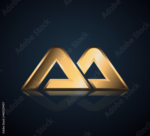 Initial 2 letter Logo Modern Simple Gold in Dark Background with Reflection AA