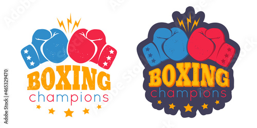 Vector set vintage logos for a boxing with two gloves.