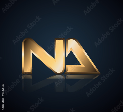 Initial 2 letter Logo Modern Simple Gold in Dark Background with Reflection NA