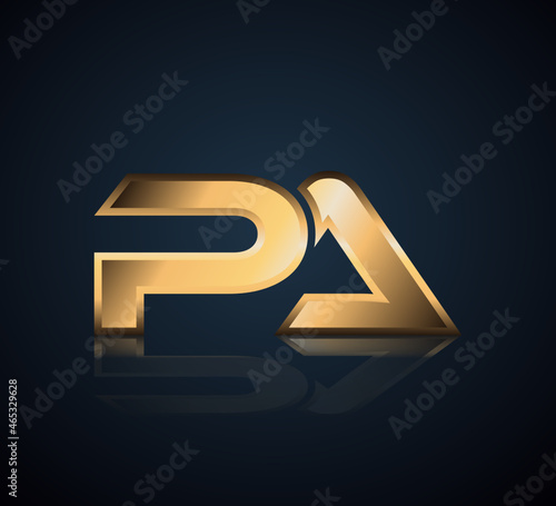 Initial 2 letter Logo Modern Simple Gold in Dark Background with Reflection PA