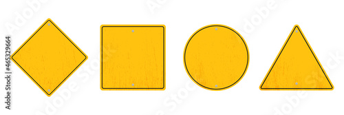 Collection of blank yellow road sign or Empty traffic signs isolated on white background. illustration vector