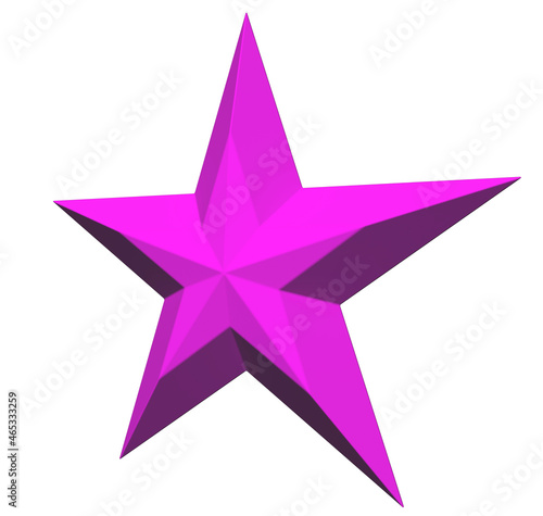 5 point star - Christmas Star - purple pink single isolated on white - 3d rendering
