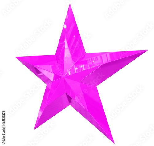 5 point star - Christmas Star - purple pink single isolated on white - 3d rendering