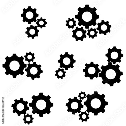 Setting gears icon. Cogwheel group.Gear set. Black gear wheel icons on white background - stock vector.
