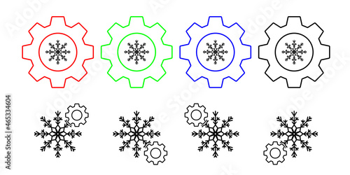 Snowflake vector icon in gear set illustration for ui and ux, website or mobile application