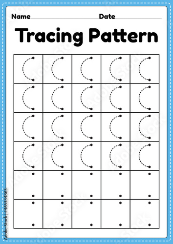 Tracing pattern left curve lines worksheet for kindergarten, preschool and Montessori school kids to improve handwriting practice activities.