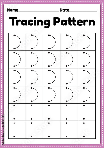 Tracing pattern right curve lines worksheet for kindergarten, preschool and Montessori school kids to improve handwriting practice activities.