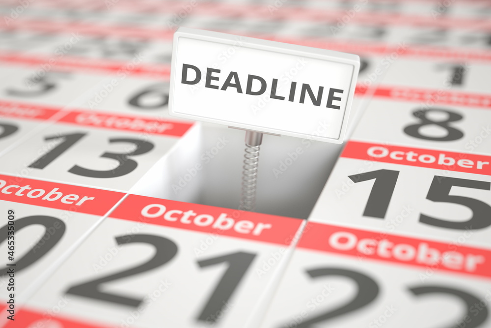 DEADLINE plate on October 14 in a calendar, 3d rendering DEADLINE plate on October 14 in a calendar, 3d rendering
