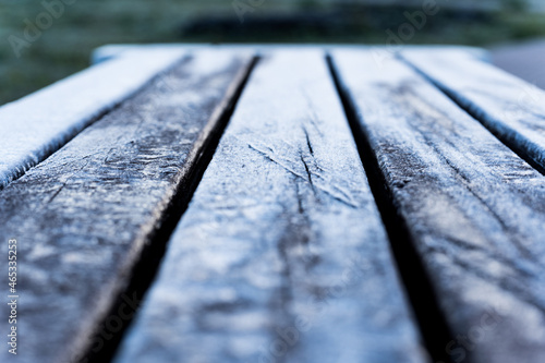 The first frost on the park bench