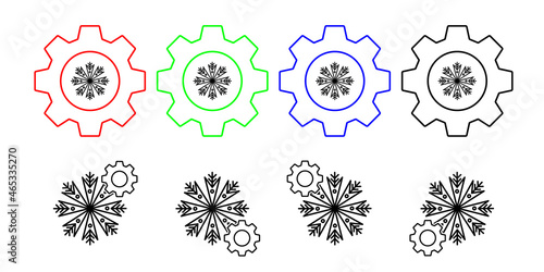 Snowflake vector icon in gear set illustration for ui and ux  website or mobile application