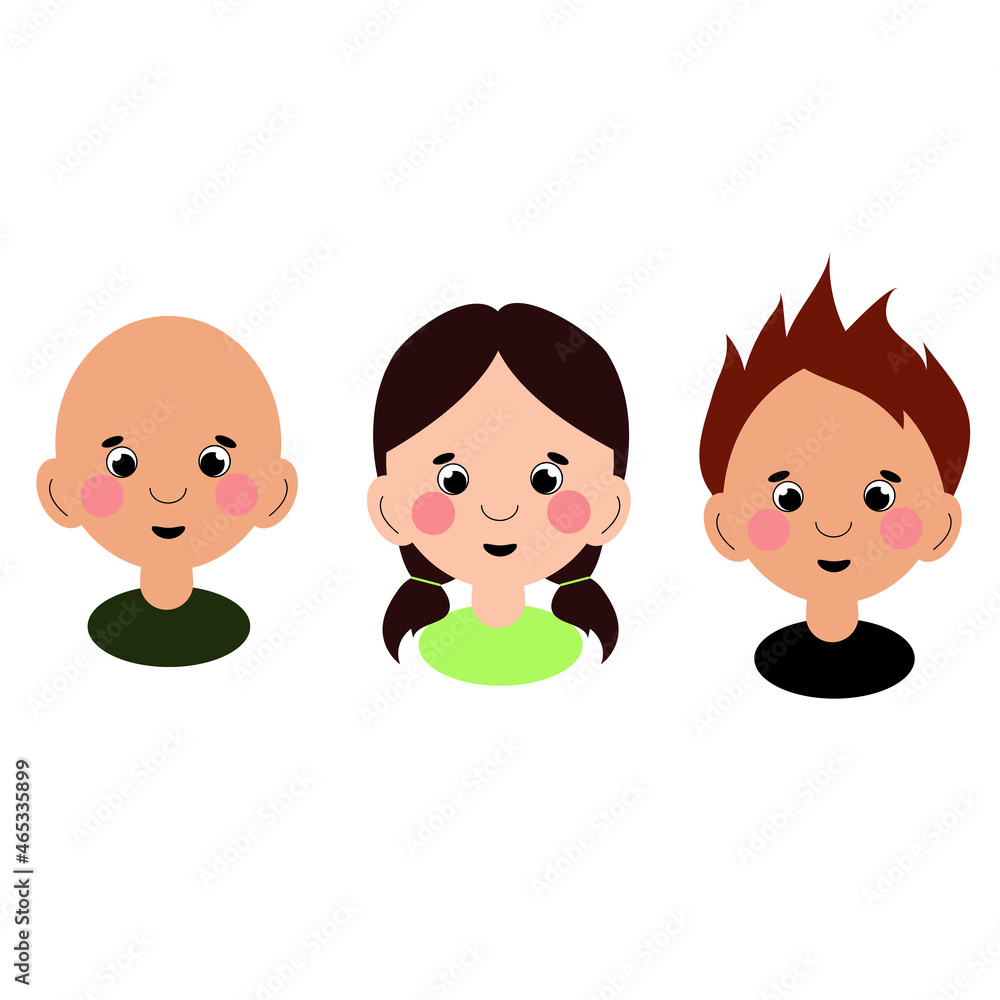 set of three children's portraits of boys and girls with different hairstyles