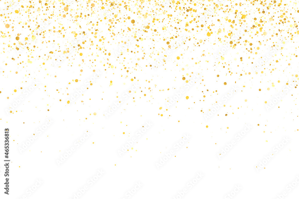 Gold glitter shiny holiday confetti on white background. Vector