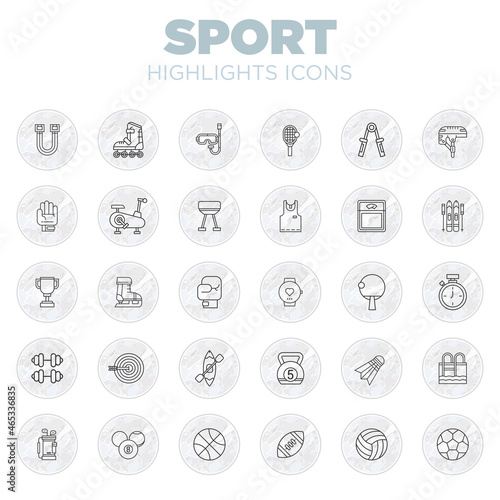 Sports highlight cover social media icons isolated on white background. Set of social media icons modern, simple, vectors for website design or mobile app. Vector Illustration