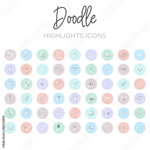 Instagram highlight cover icons isolated on white background. Doodles symbol modern, simple, vector, icons for website design or mobile app. Vector Illustration