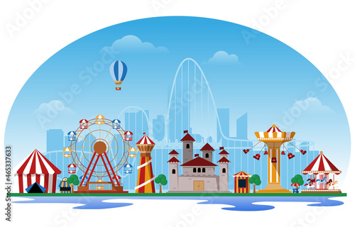 Fluid Amusement Park Fun Fair Carnival Flat Vector Illustration