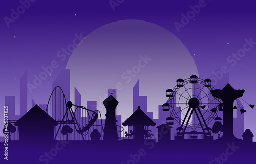 Moon Amusement Park Fun Fair Carnival Flat Vector Illustration