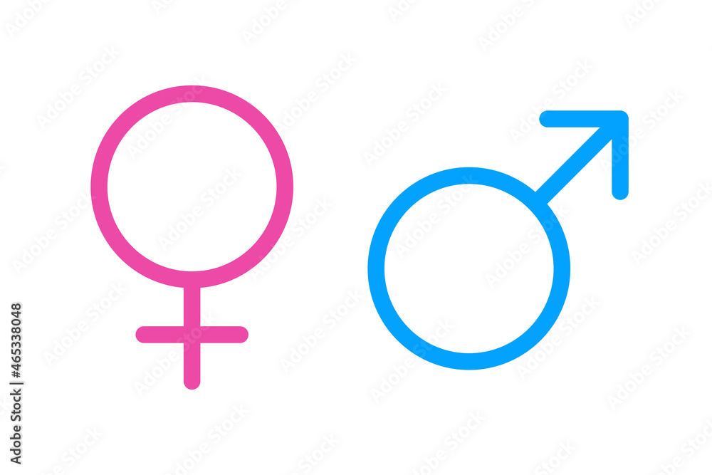 Male and female pink blue gender symbols editable stroke isolated on white background. Vector Male and female pink blue gender symbols editable stroke isolated on white background. Vector