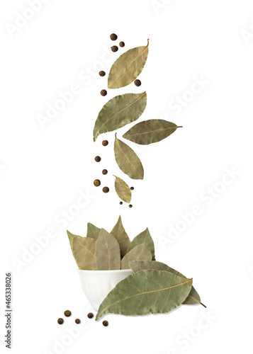 Photography Bay leaf with allspice isolated on white background