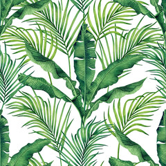 Wandcirkels Botanische print patronen Aquarel banaan en kokosbladeren patroon  © nongnuch_l