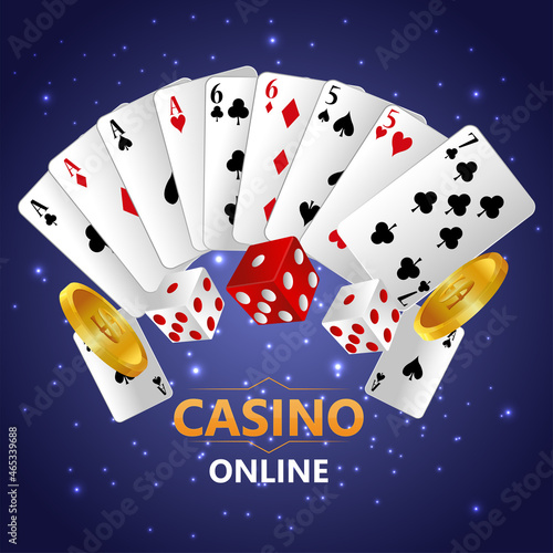 Casino gambling game background with playing cards and dice