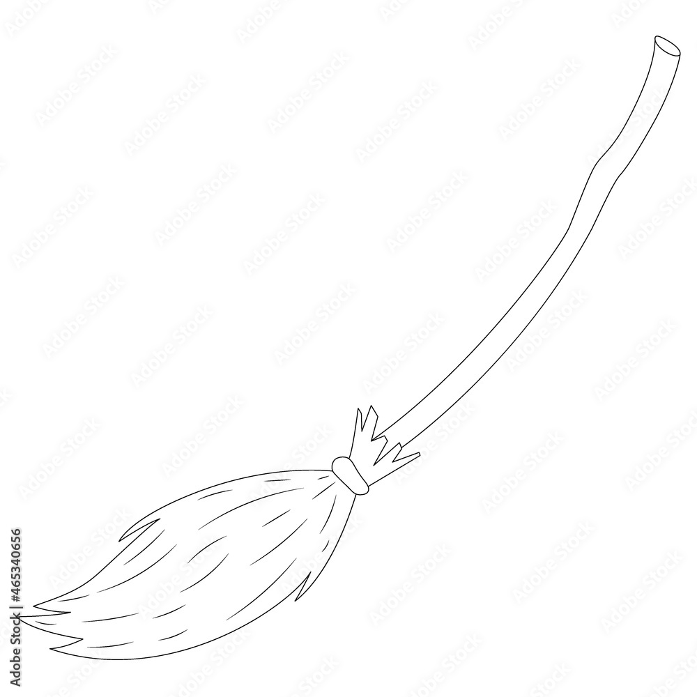Witch broom line. Wooden broomstick isolated icon. Devices for cleaning the territory from dust, leaves and debris. Vector illustration in cartoon style. Witch broom line. Wooden broomstick isolated icon. Devices for cleaning the territory from dust, leaves and debris. Vector illustration in cartoon style.