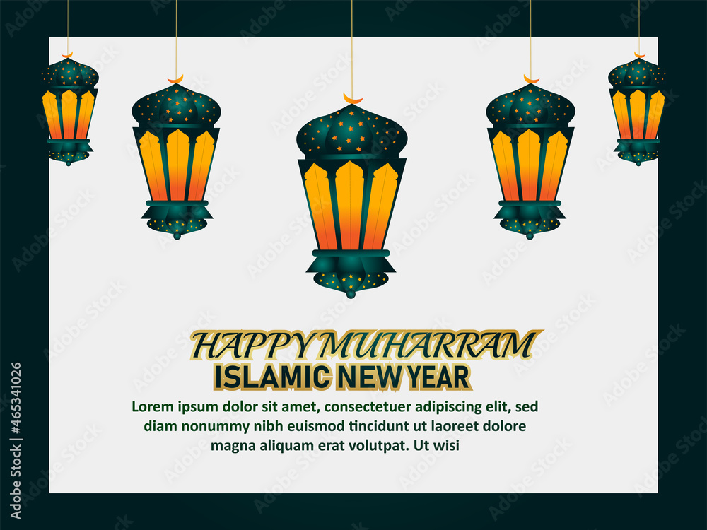 Realistic golden lantern for happy muharram islamic new year celebration flyer Realistic golden lantern for happy muharram islamic new year celebration flyer