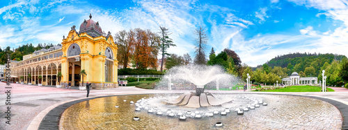 Colonnade with singing fountains in Marienbad -Marianske Lazne, Czech Republic photo