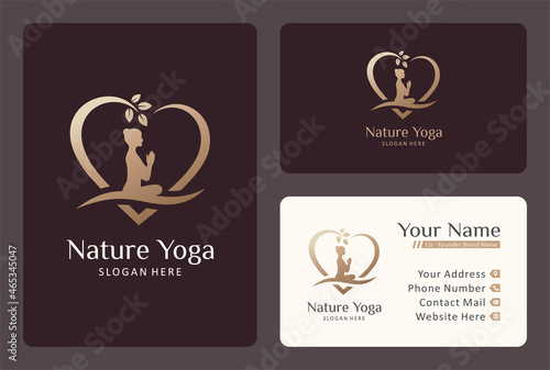 natural yoga logo design with business card template.