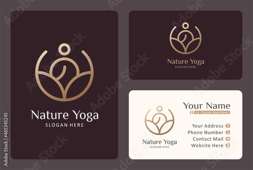 mono line yoga logo design with business card template.