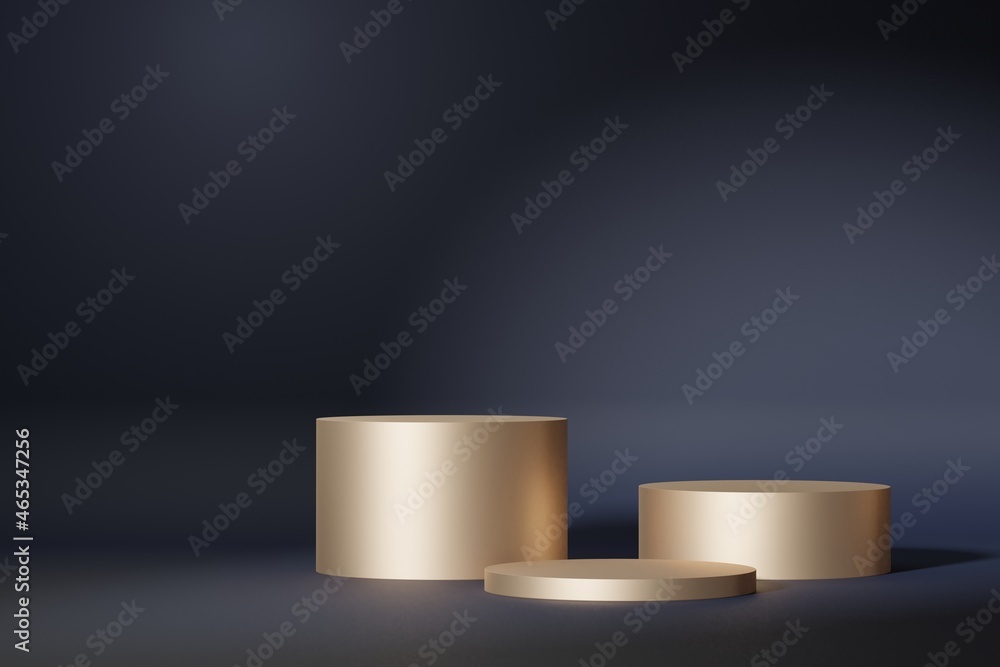 3d abstract platform showcase for product and cosmetic presentation. Golden Podium for mock up and advertising. Render geometric design scene for web banner. Empty pedestal with pastel background. 3d abstract platform showcase for product and cosmetic presentation. Golden Podium for mock up and advertising. Render geometric design scene for web banner. Empty pedestal with pastel background.