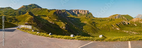 High resolution stitched panorama of a beautiful alpine summer view with the Edelweissspitze at the famous Großglockner high Alpine road, Salzburg, Kaernten, Austria