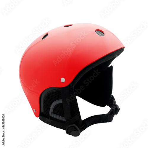 Red ski helmet isolated on white