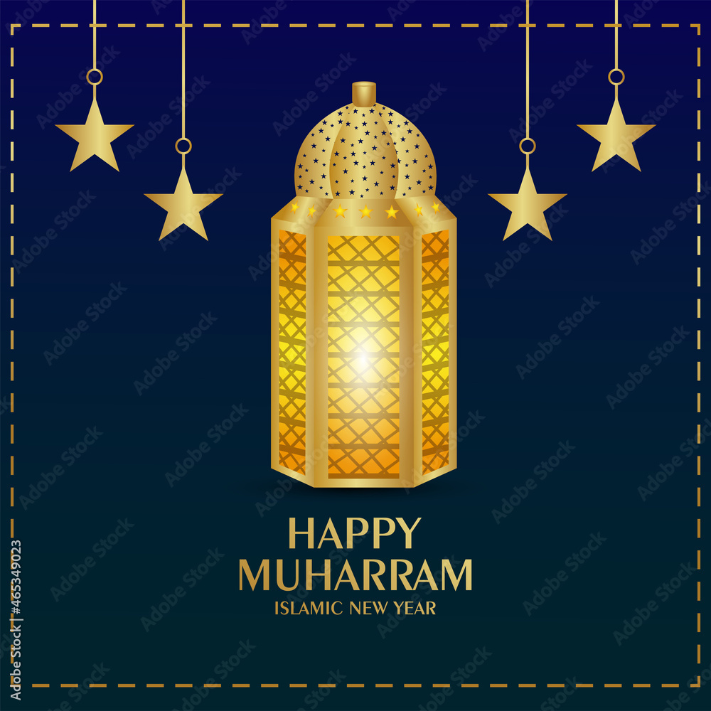 Happy muharram celebration background with golden lantern