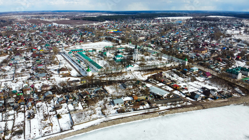 Alexandrov, Russia - 03 April 2021: Russian cities, Museum-Reserve Aleksandrovskaya Sloboda from a bird's-eye view