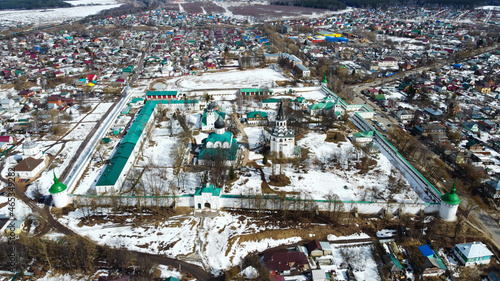 Alexandrov, Russia - 03 April 2021: Russian cities, Museum-Reserve Aleksandrovskaya Sloboda from a bird's-eye view photo