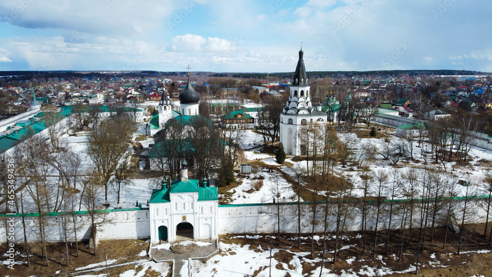 Alexandrov, Russia - 03 April 2021: Russian cities, Museum-Reserve Aleksandrovskaya Sloboda from a bird's-eye view