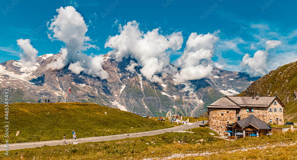 Beautiful alpine summer view with the Wiesbachhorn in clouds at the famous Großglockner high Alpine road, Salzburg, Kaernten, Austria Beautiful alpine summer view with the Wiesbachhorn in clouds at the famous Großglockner high Alpine road, Salzburg, Kaernten, Austria