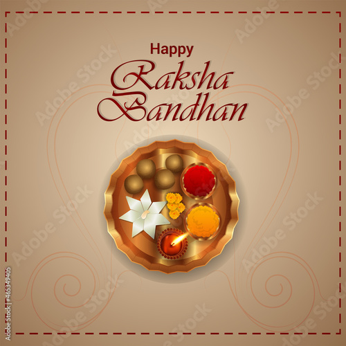 Creative vector illustration of happy raksha bandhan celebration background with pooja thali