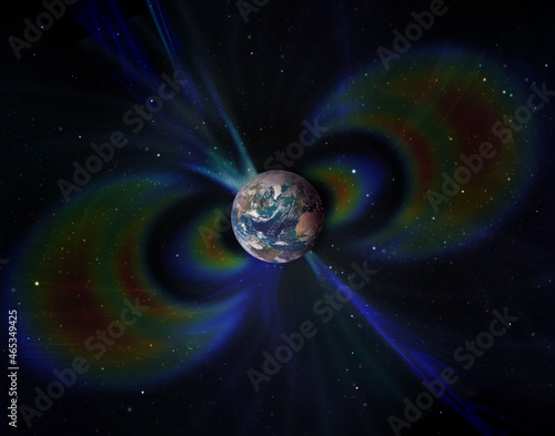 Geomagnetic field around planet Earth in space. Elements of this image furnished by NASA. photo
