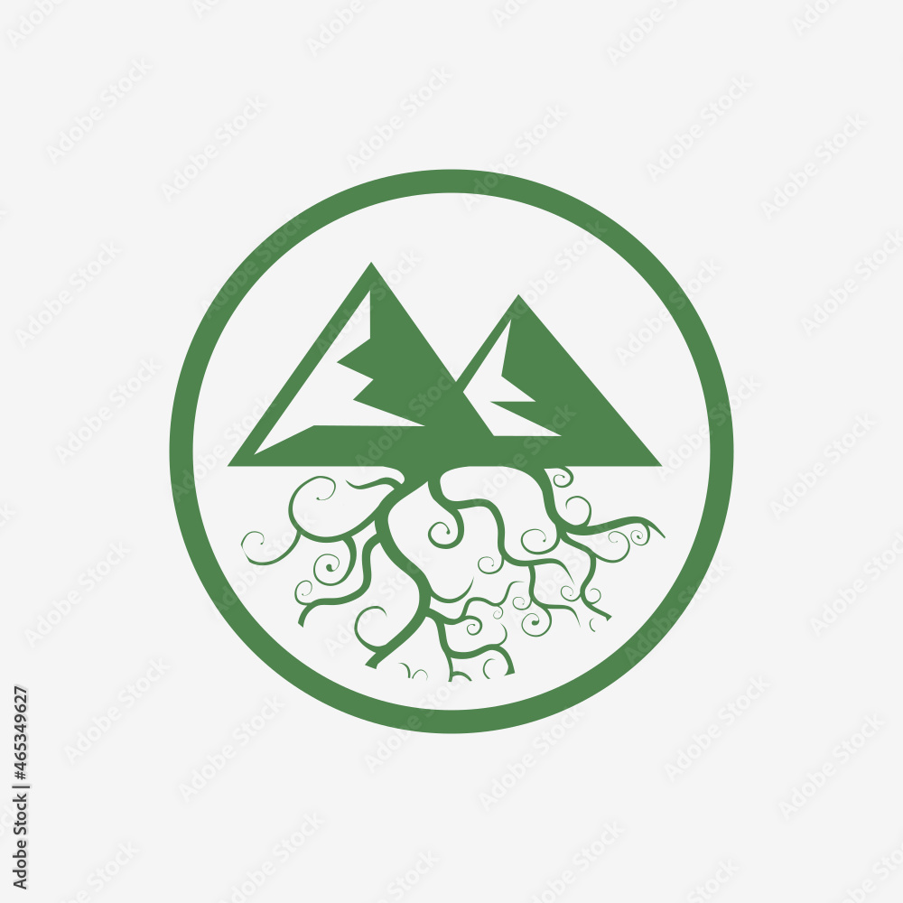 The root of the mountain. Illustration of a mountain root as an icon on a white background