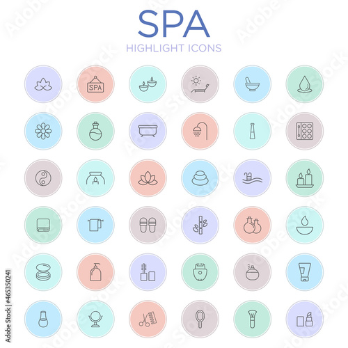Set of spa icons isolated on white background. Healthcare symbol modern, simple, vector, icon for highlight covers, website design or mobile app. Vector Illustration