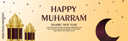 Happy muharram islamic new year celebration banner