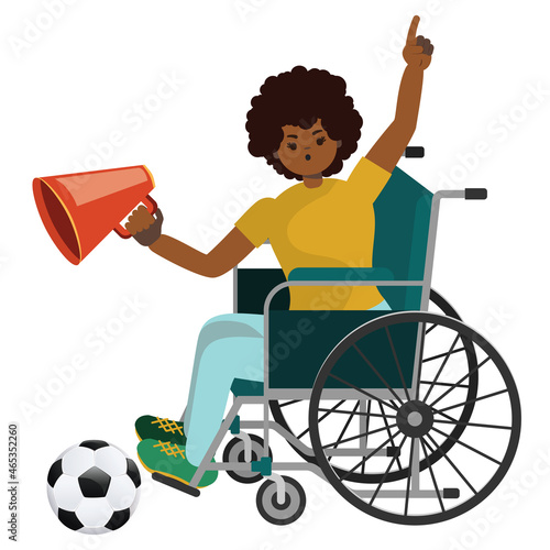 Black girl soccer fan on wheelchair