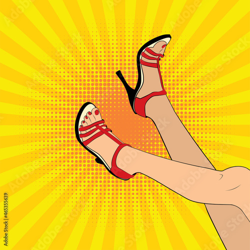 Legs in red sandals pop art