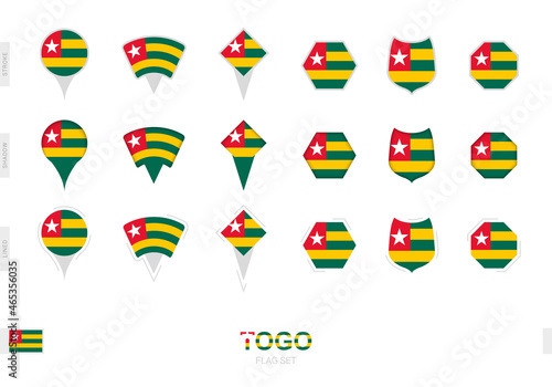 Collection of the Togo flag in different shapes and with three different effects.